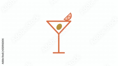 Minimalist line art cocktail glass icon with olive with vector illustration martini against white background