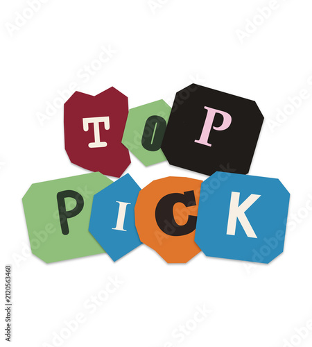 Top pick text label with colorful geometric shapes