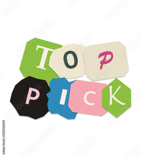 Top pick text label with colorful paper shapes