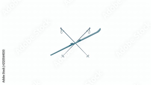Minimalist crossed skis and poles illustration for winter sports concept design with simple vector illustration