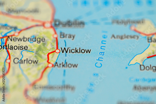 Fotografía Close up Irish Sea map showing Wicklow Arklow and Wales.