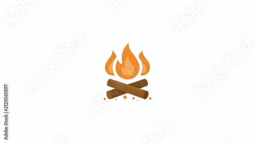 Minimalist campfire icon with orange flames and brown wooden logs on white background