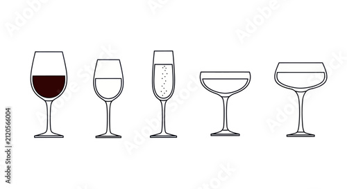 Cuadro en lienzo Cocktail and Wine Glass Icon Set