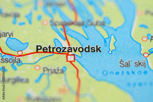 Close up regional map showing Petrozavodsk and Onega shore.