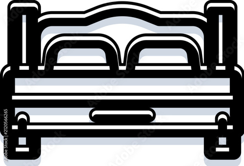 Obraz na plátně Double bed illustration with pillows, headboard, and footboard in a black and wh