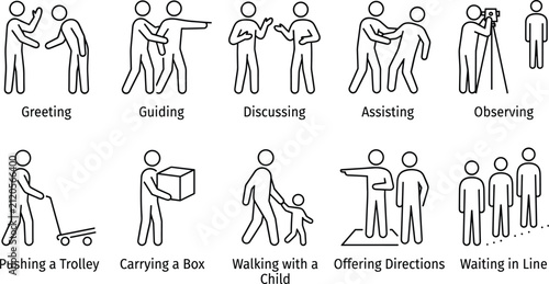 People Activity Pictogram Icons Set with Human Interaction and Everyday Action Symbols