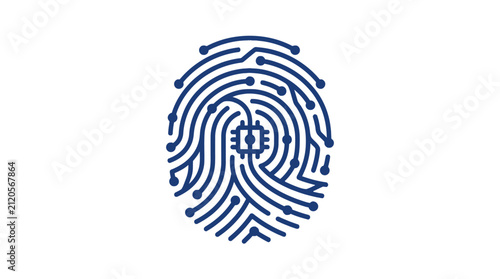 Biometric fingerprint scanner icon with integrated circuit traces.