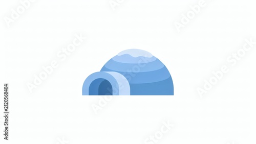 Modern flat vector illustration of an igloo shelter design with two stylized igloos constructed blue ice blocks white background