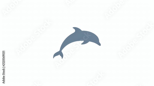 Minimalist blue dolphin silhouette vector graphic isolated against plain white background with leaping dolphin rendered