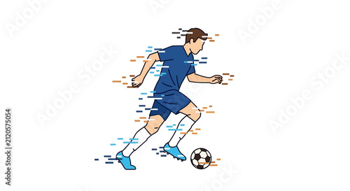 A digital illustration of a soccer player running with a ball
