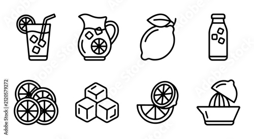 Canvastavla Lemonade Icons Set, Refreshing Drink Graphics, Summer Beverage Vector