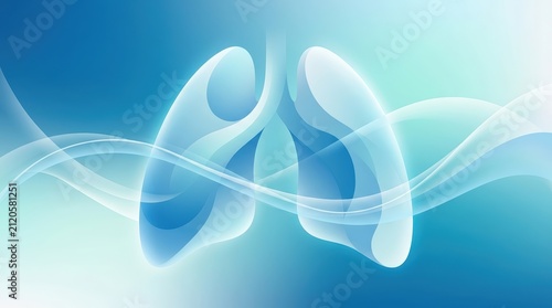 Smooth lung - inspired abstract forms on blue gradient background