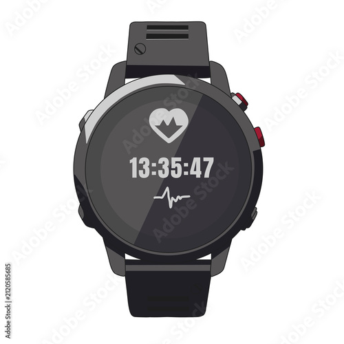 Schwarze Smartwatch mit Herzfrequenzanzeige und digitaler Uhrzeit