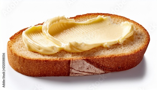 butter spreaded on bread isolated white background