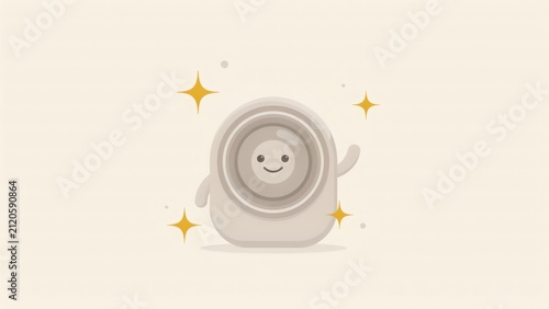 Cute kawaii camera lens character illustration with sparkles with character happy face photography technology