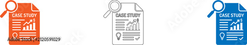 Three colorful case study document icons with different styles isolated on transparent background, Vector