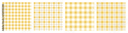 Yellow Vichy Background Set. Gingham Seamless Pattern. Tartan Plaid Wallpaper.