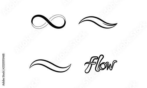 Infinity and flow line art symbols in black.