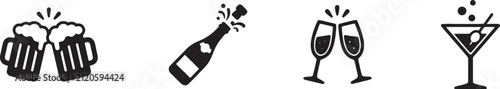 Celebration drinks and cheers beverage icons with celebration, beverage