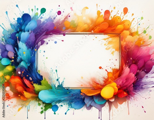 colorful paint splatter frame on white background