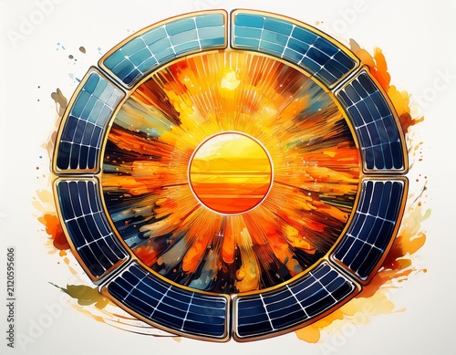 solar panel with sun inspired circular brush ring isolated on white
