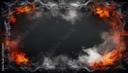 spooky smoky border frame with ember particles and white copy space