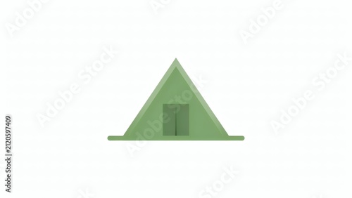 Minimalist green triangular tent icon isolated against clean white background for outdoor adventure concept