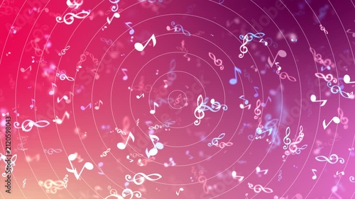 Abstract digital artwork featuring flowing colorful energy waves with musical notes