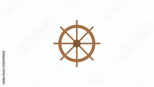 Minimalist brown ship steering wheel icon isolated on clean white background graphic design element with vector illustration nautical