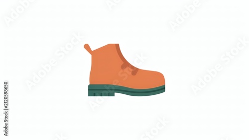 Orange hiking boot icon flat vector illustration with boot dark green illustration single green sole with background