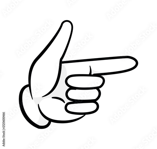 Cartoon vector illustration of a white glove showing a finger gun pointing gesture. Icon isolated on white background.