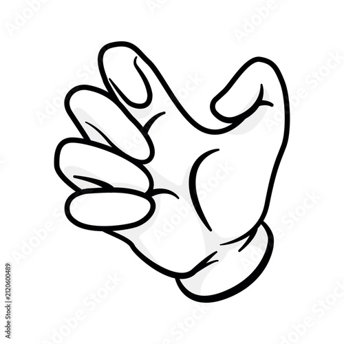 Cartoon vector illustration of a white glove held in a bent grabbing pose. Graphic icon isolated on white background.