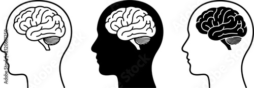 Foto Human Head with Brain Profile Icon Set