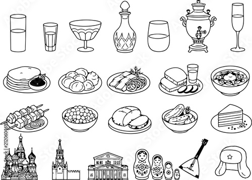 russian food and places icons