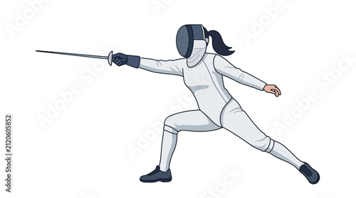 Cuadro en lienzo Female Fencer Lunging Vector Illustration