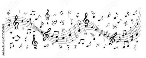 Картината върху платно Abstract artistic musical background featuring handdrawn music notes and wavy st