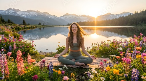 Young Woman Practicing Yoga and Meditation by a Peaceful Mountain Lake