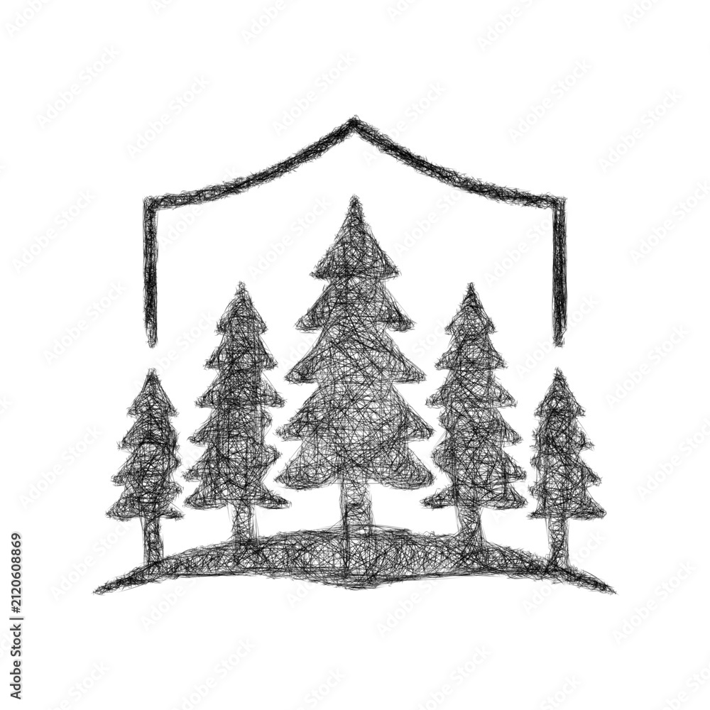 Fototapeta premium Black and white sketch protected forest icon design