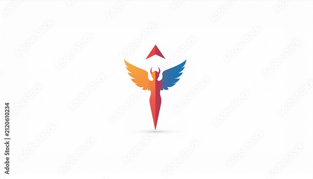 Obraz premium Stylized phoenix wings logo with arrow symbol in vibrant gradient colors for professional business identity and modern branding
