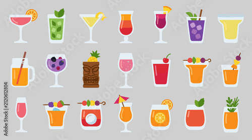 Collection of colorful flat design cocktails and drinks
