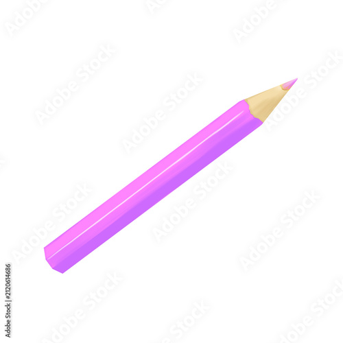 Single pink colored pencil isolated on transparent background