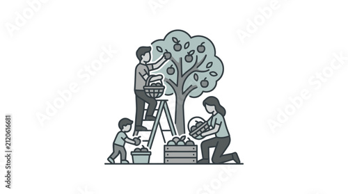 Family planting tree together outdoors.