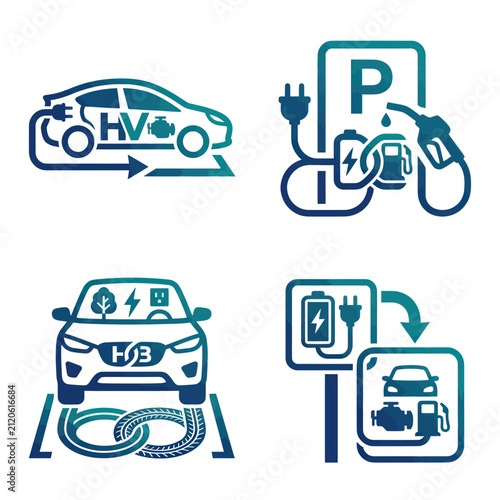 Electric Vehicle Charging Station Icons.
