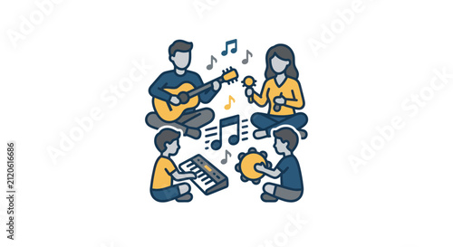 Family Playing Musical Instruments Together.