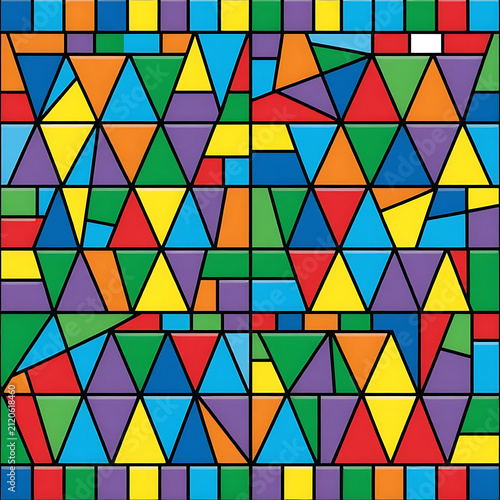 Vibrant geometric triangle mosaic pattern in bold rainbow colors. Abstract seamless vector background with modern optical illusion design.