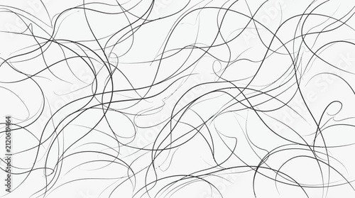Quadro su tela Abstract Black and White Swirling Lines Pattern, Chaotic Organic Curves, Minimal