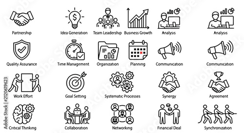 Set of business and management line icons
