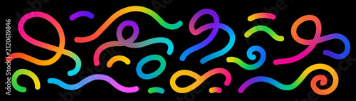 Ultra Wide Abstract Neon Gradient Ribbon Curves on Black Background Modern Panoramic Decorative Banner Design