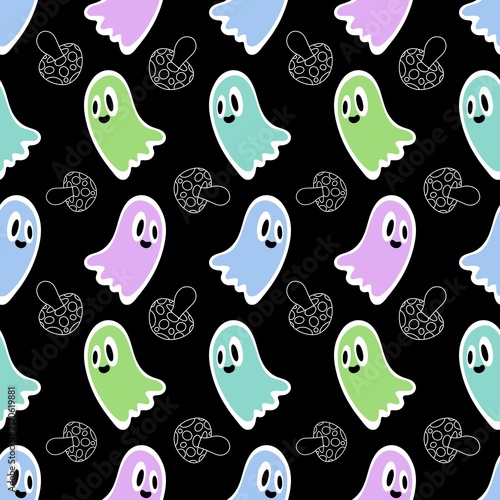 Halloween ghost seamless cute cartoon pattern for wrapping paper and fabrics and kids clothes print and packaging