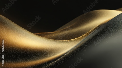 Elegant Gold and Black Waves with Shimmering Texture Creating a Mystical Atmosphere Suitable for Backgrounds, Textures, and Abstract Art Projects